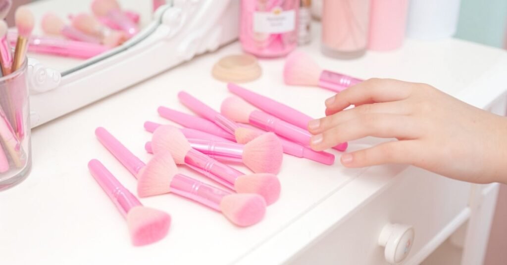 pink makeup brushes
