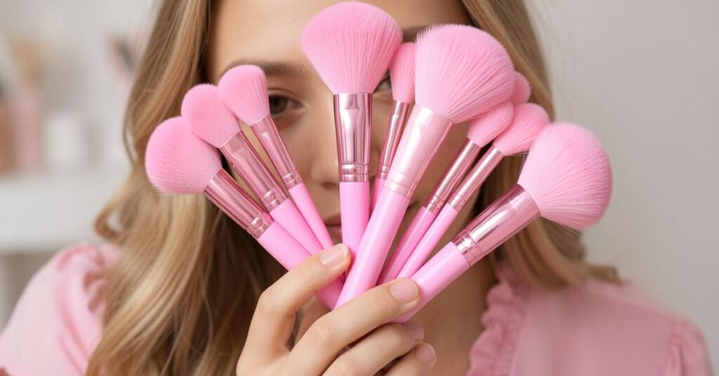 pink makeup brushes